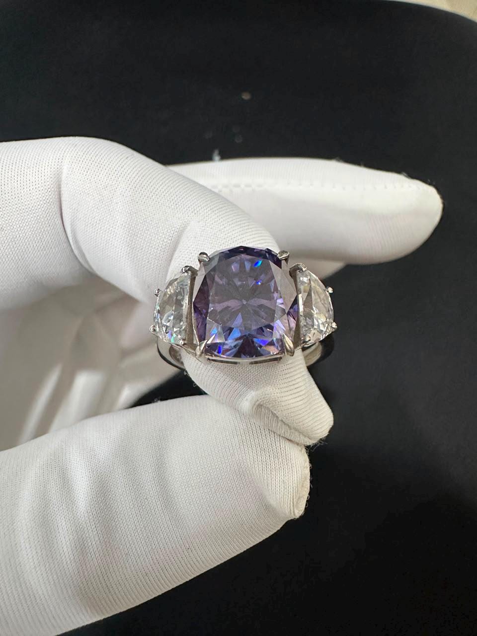 Purple Moissanite Engagement Ring | 6 CT Cushion Cut 14K White Gold Ring | Gift for Her