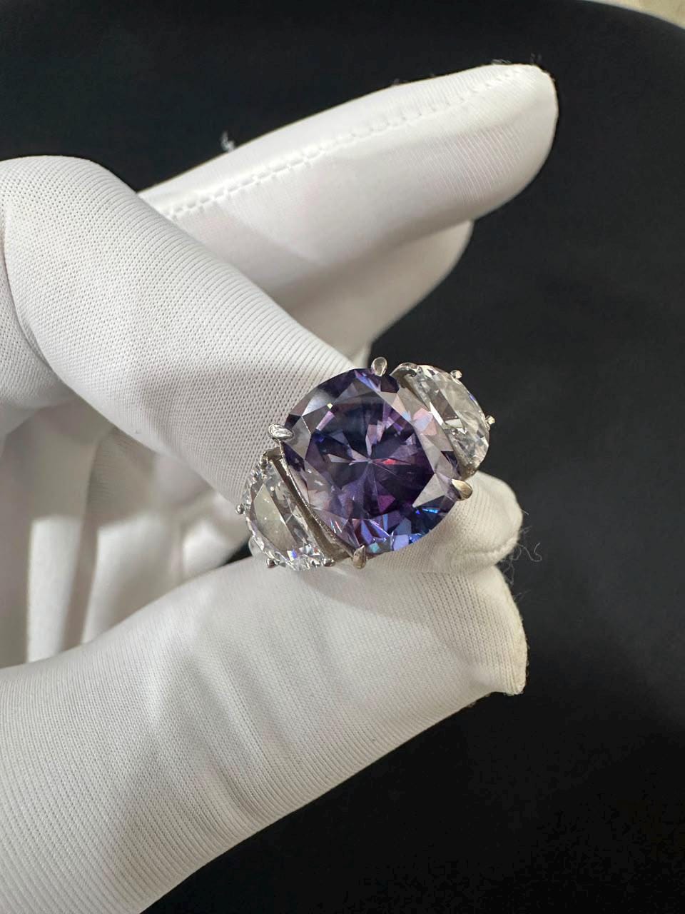 Purple Moissanite Engagement Ring | 6 CT Cushion Cut 14K White Gold Ring | Gift for Her