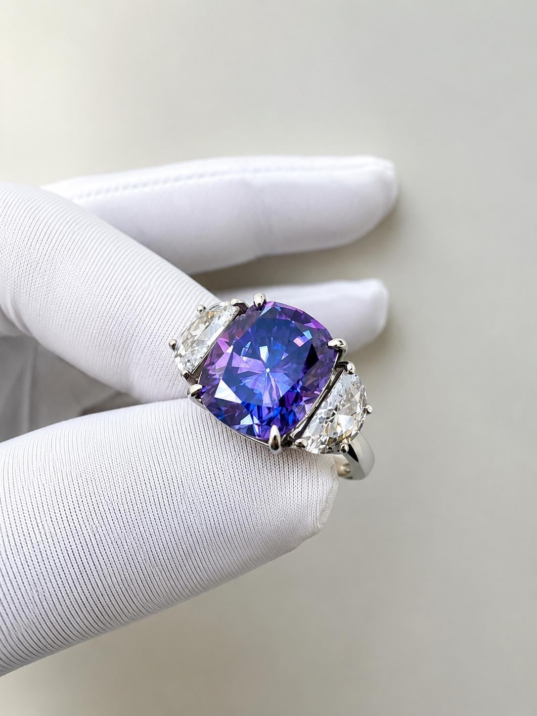 Purple Moissanite Engagement Ring | 6 CT Cushion Cut 14K White Gold Ring | Gift for Her