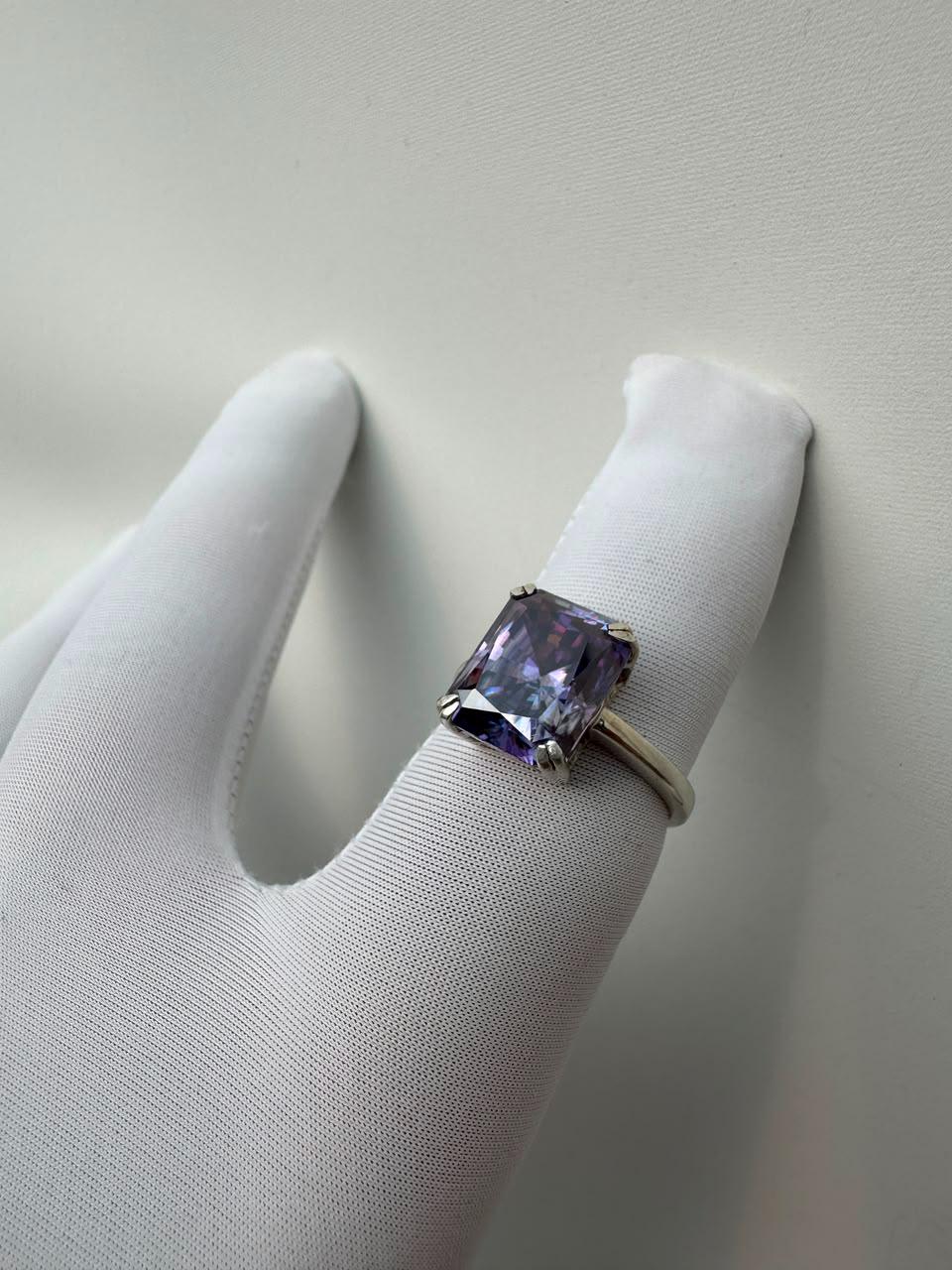 Purple Moissanite Engagement Ring | 6 CT Radiant Cut 14K White Gold Solitaire