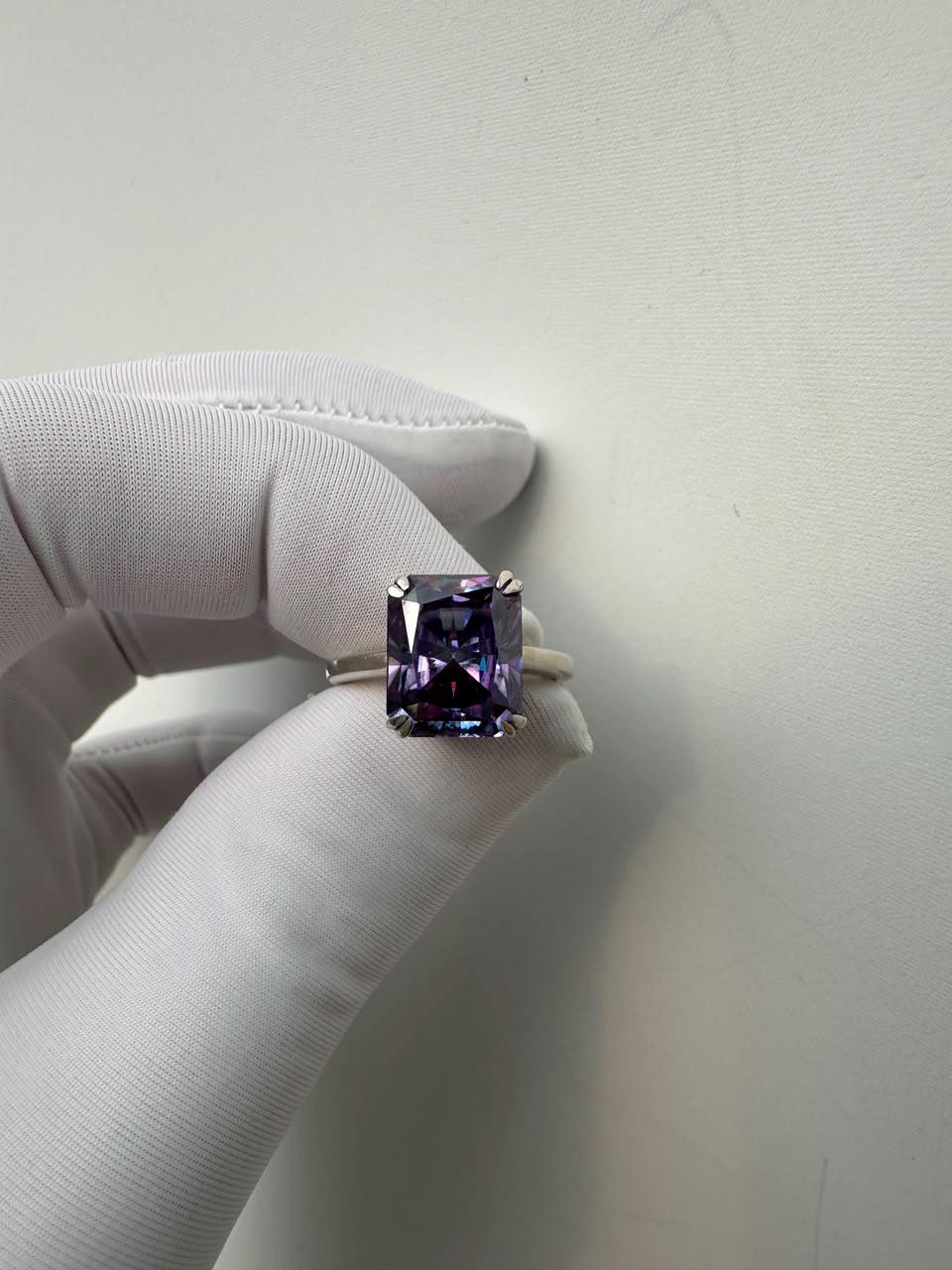 Purple Moissanite Engagement Ring | 6 CT Radiant Cut 14K White Gold Solitaire