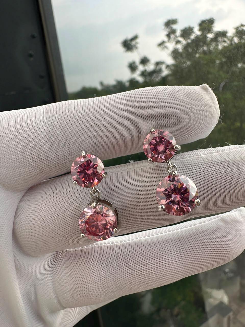 Pink Moissanite Stud Earrings | 14K White Gold, Christmas Gift for her