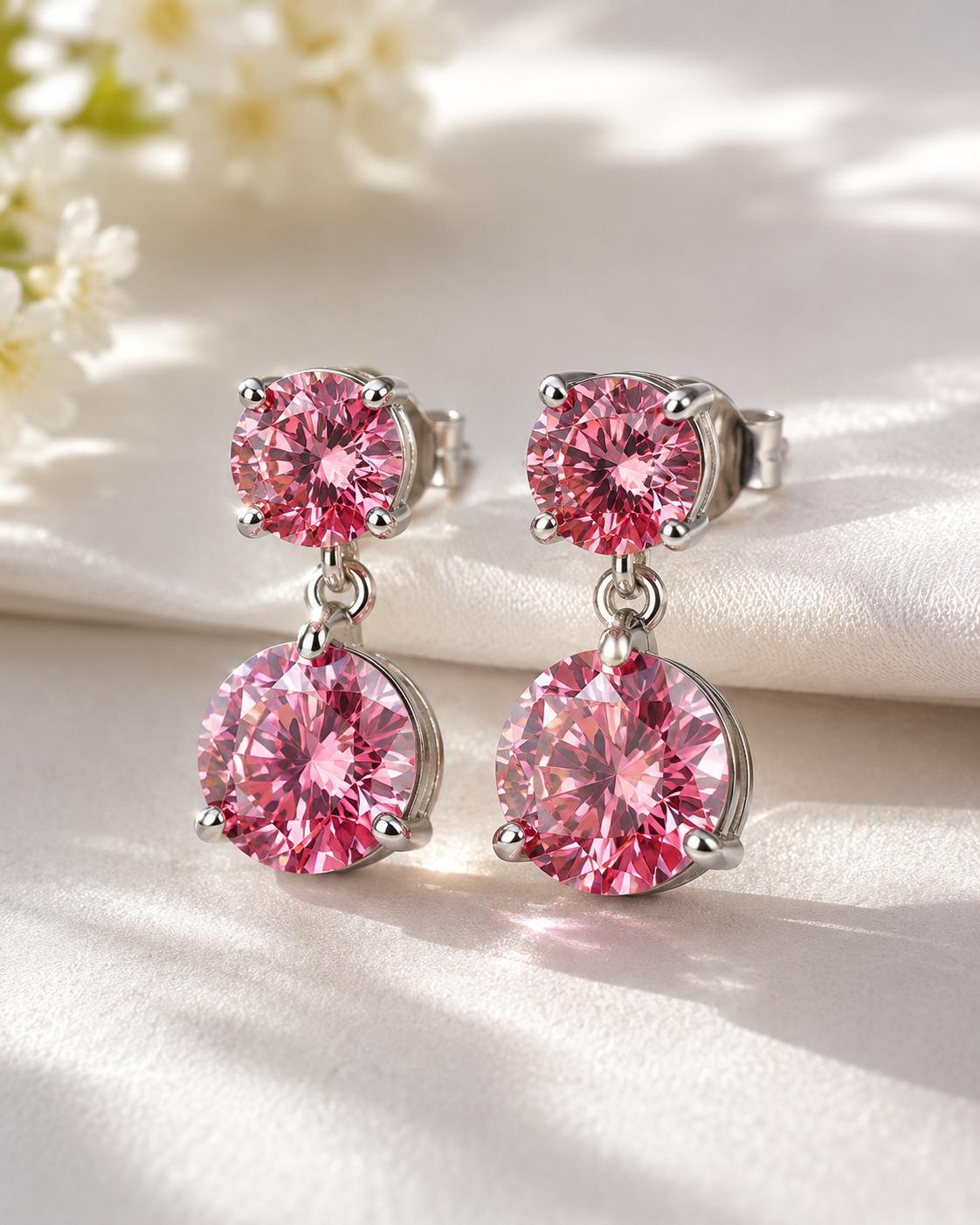 Pink Moissanite Stud Earrings | 14K White Gold, Christmas Gift for her