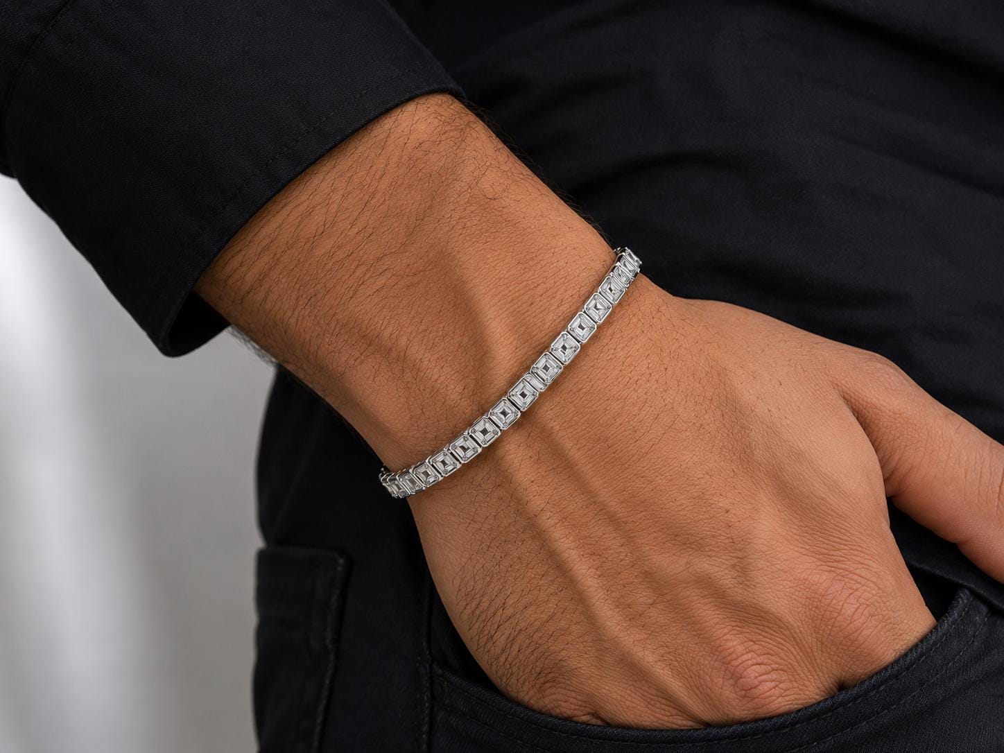 Asscher Cut Moissanite Tennis Bracelet | 12 CT Sterling Silver Bezel Set Luxury