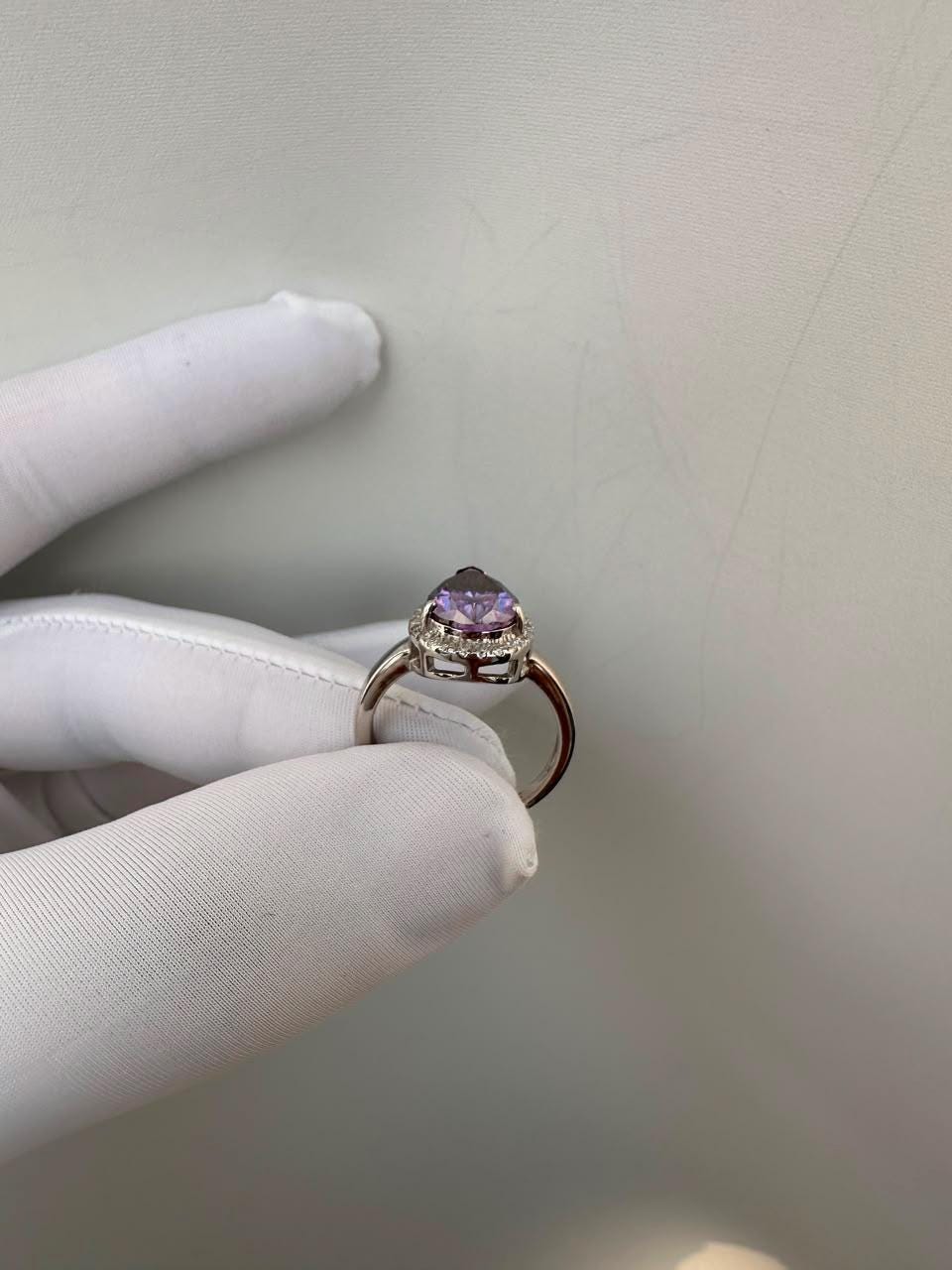 Purple Pear Cut Moissanite Engagement Ring | 14K White Gold Halo Ring | Christmas Gift