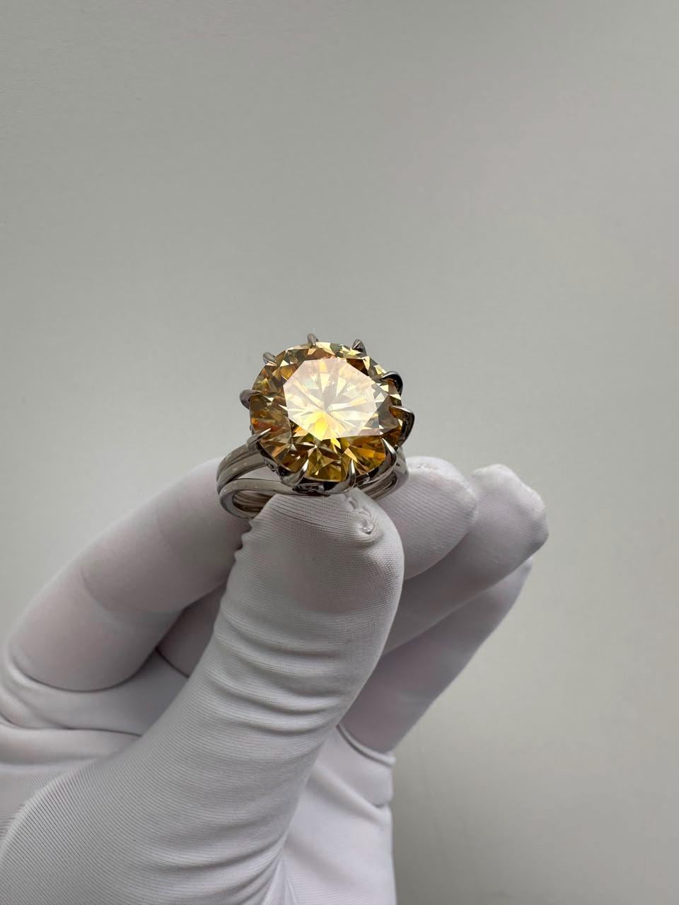 11 Ct Yellow Moissanite Engagement Ring | 14K White Gold, Nail Prong Setting