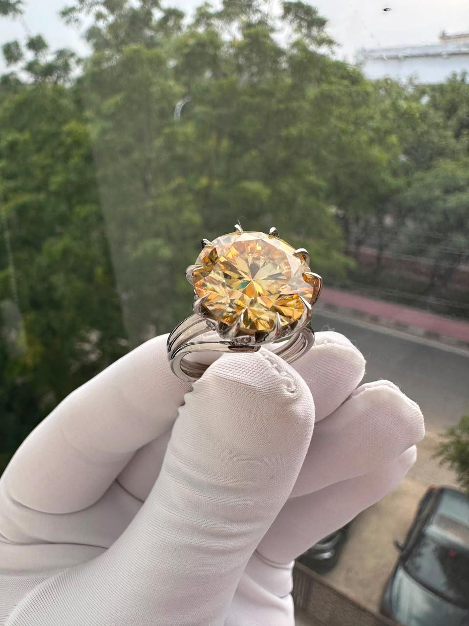 11 Ct Yellow Moissanite Engagement Ring | 14K White Gold, Nail Prong Setting