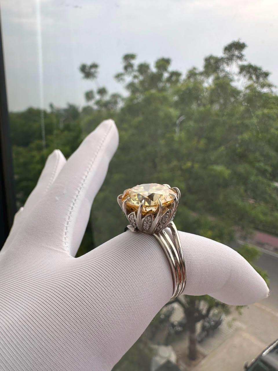 11 Ct Yellow Moissanite Engagement Ring | 14K White Gold, Nail Prong Setting