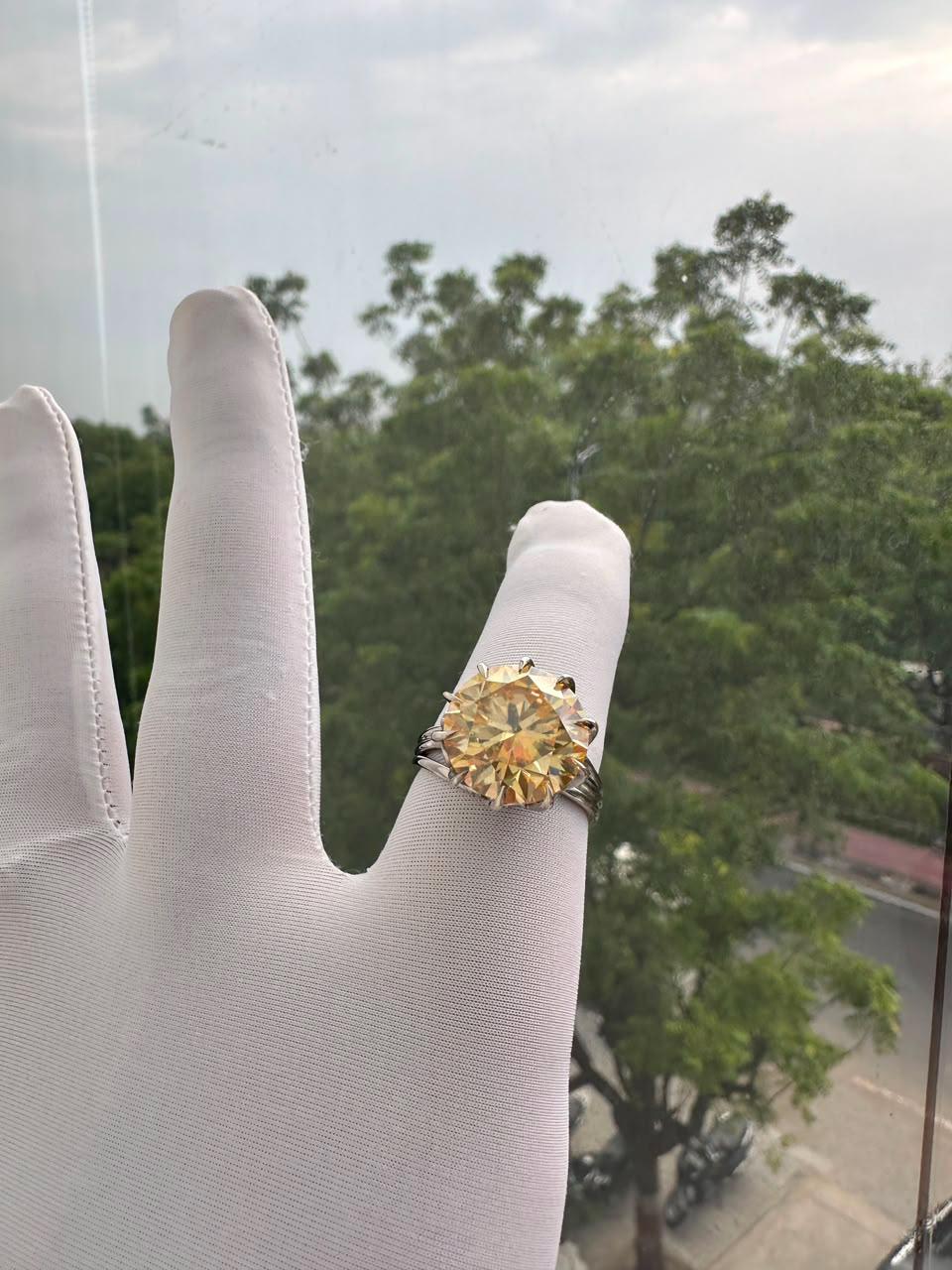 11 Ct Yellow Moissanite Engagement Ring | 14K White Gold, Nail Prong Setting