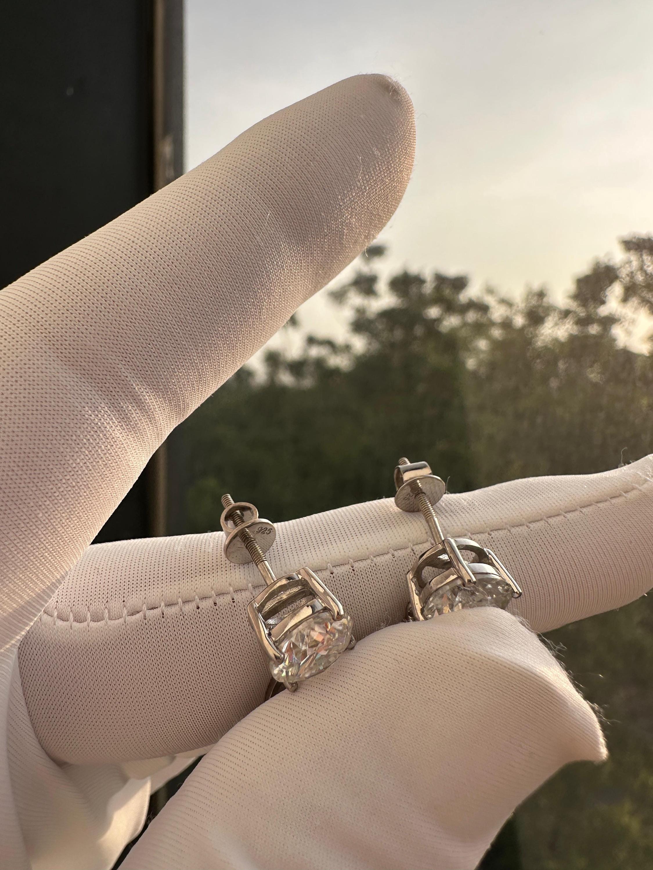 Pear & Round Moissanite Drop Earrings | 14K White Gold Stud Earrings | Christmas Gift for Her