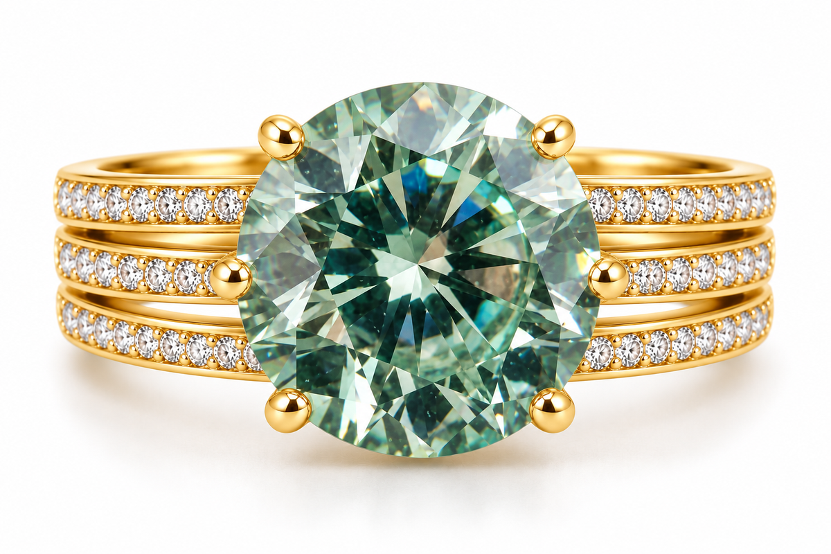 5CT Vintage Green Moissanite Engagement Ring 925 Sterling Silver