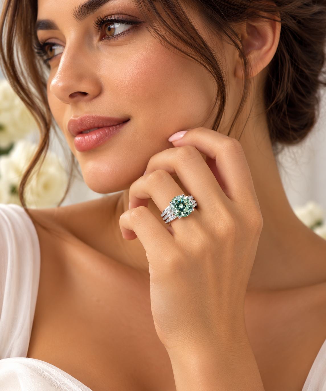 5CT Vintage Green Moissanite Engagement Ring 925 Sterling Silver