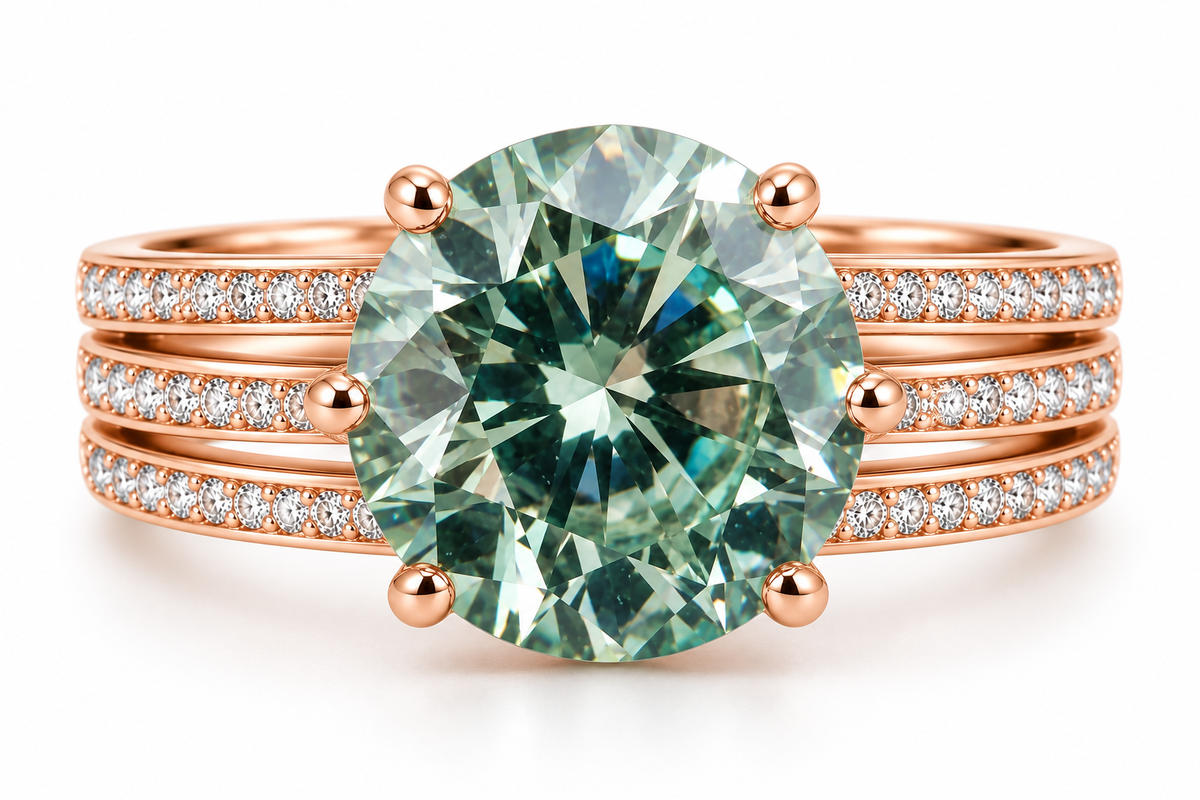 5CT Vintage Green Moissanite Engagement Ring 925 Sterling Silver