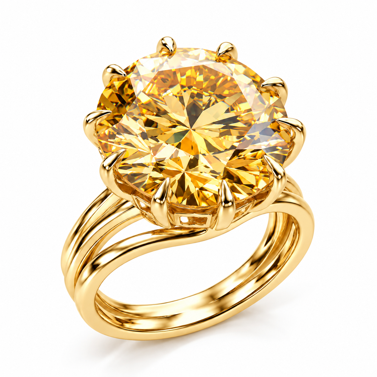 11 CT Round cut Yellow Moissanite Statement Ring 14K White Gold