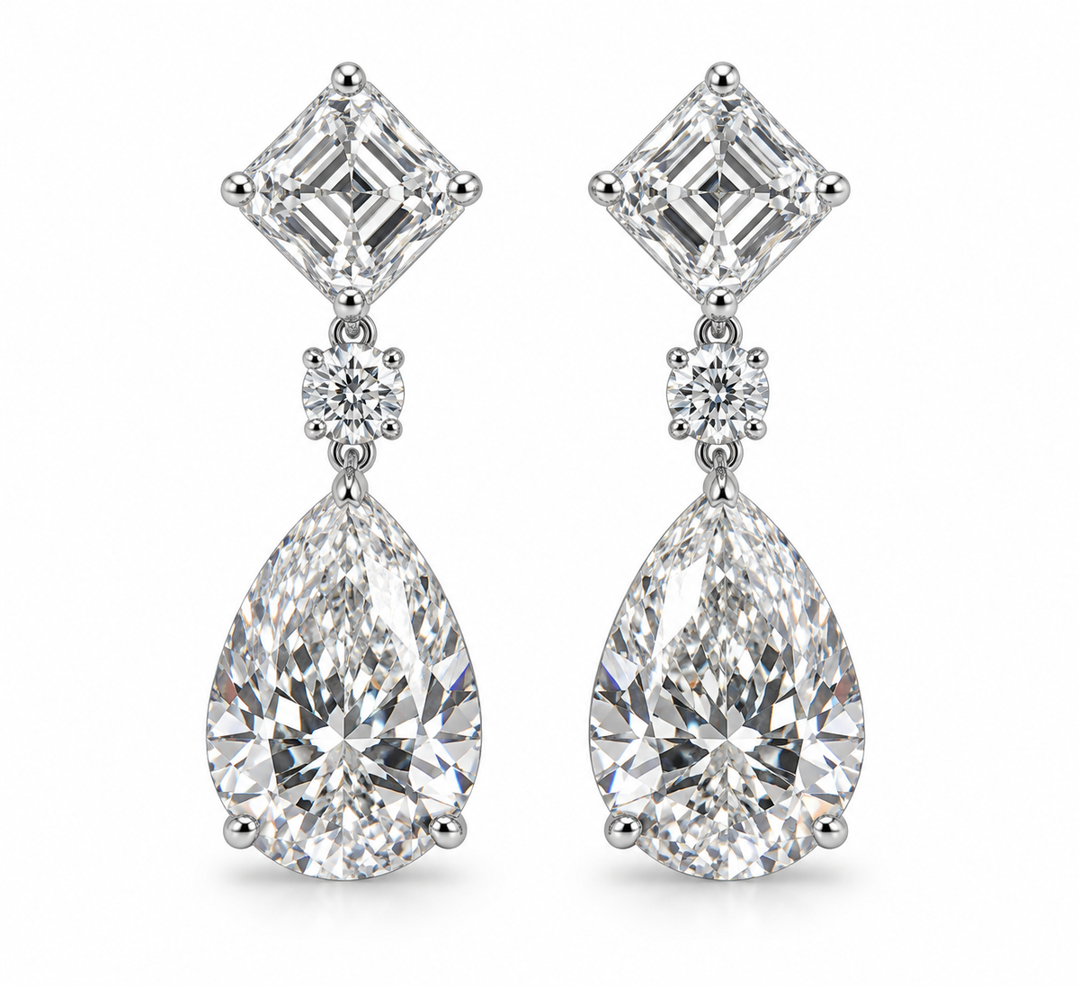 Moissanite Drop Bridal Earrings, Pear Asscher cut stud earrings Statement Wedding Jewelry