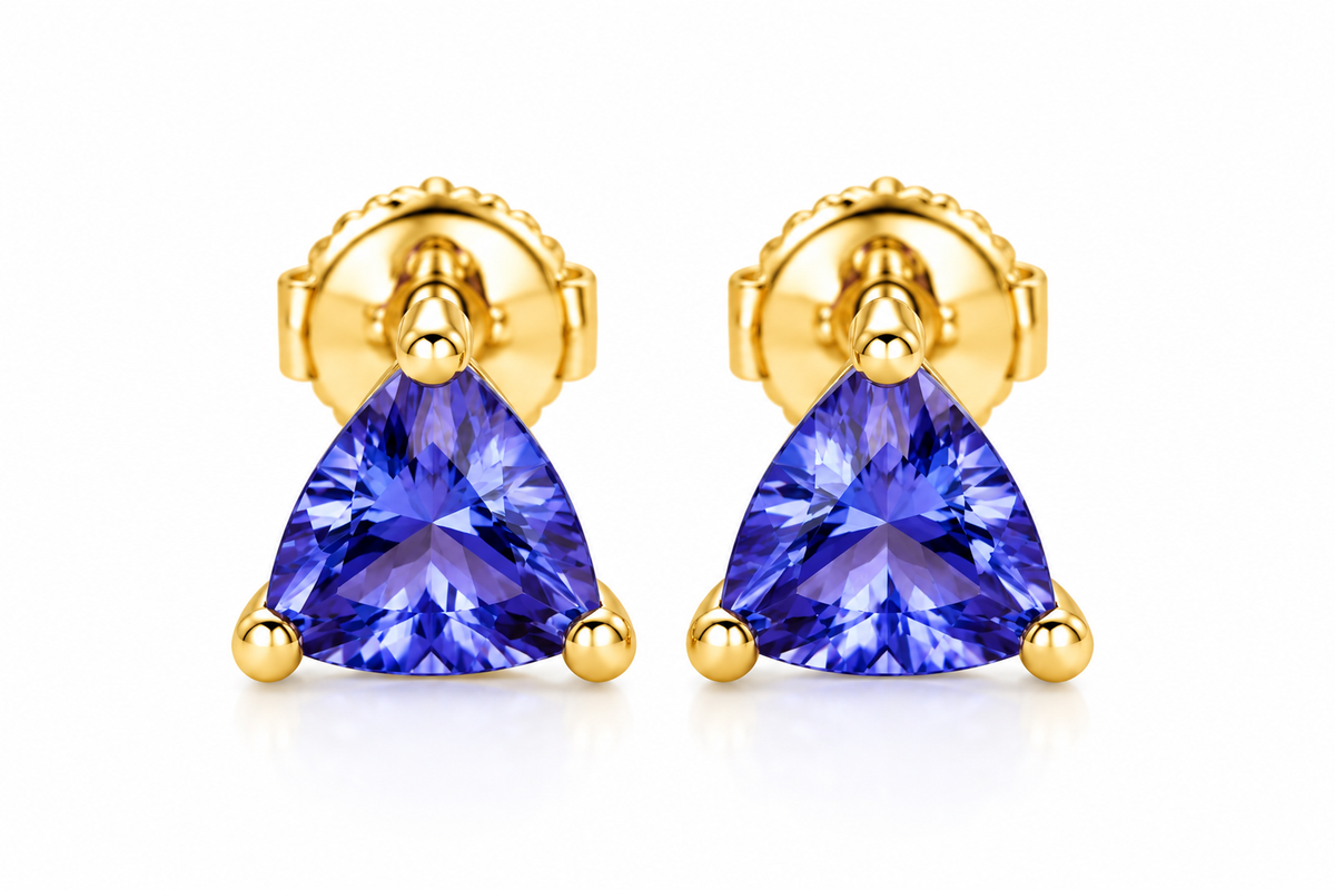 Trillion Cut Tanzanite Stud Earrings 14K White Gold Dainty Gemstone Earrings Gift for Him or Her