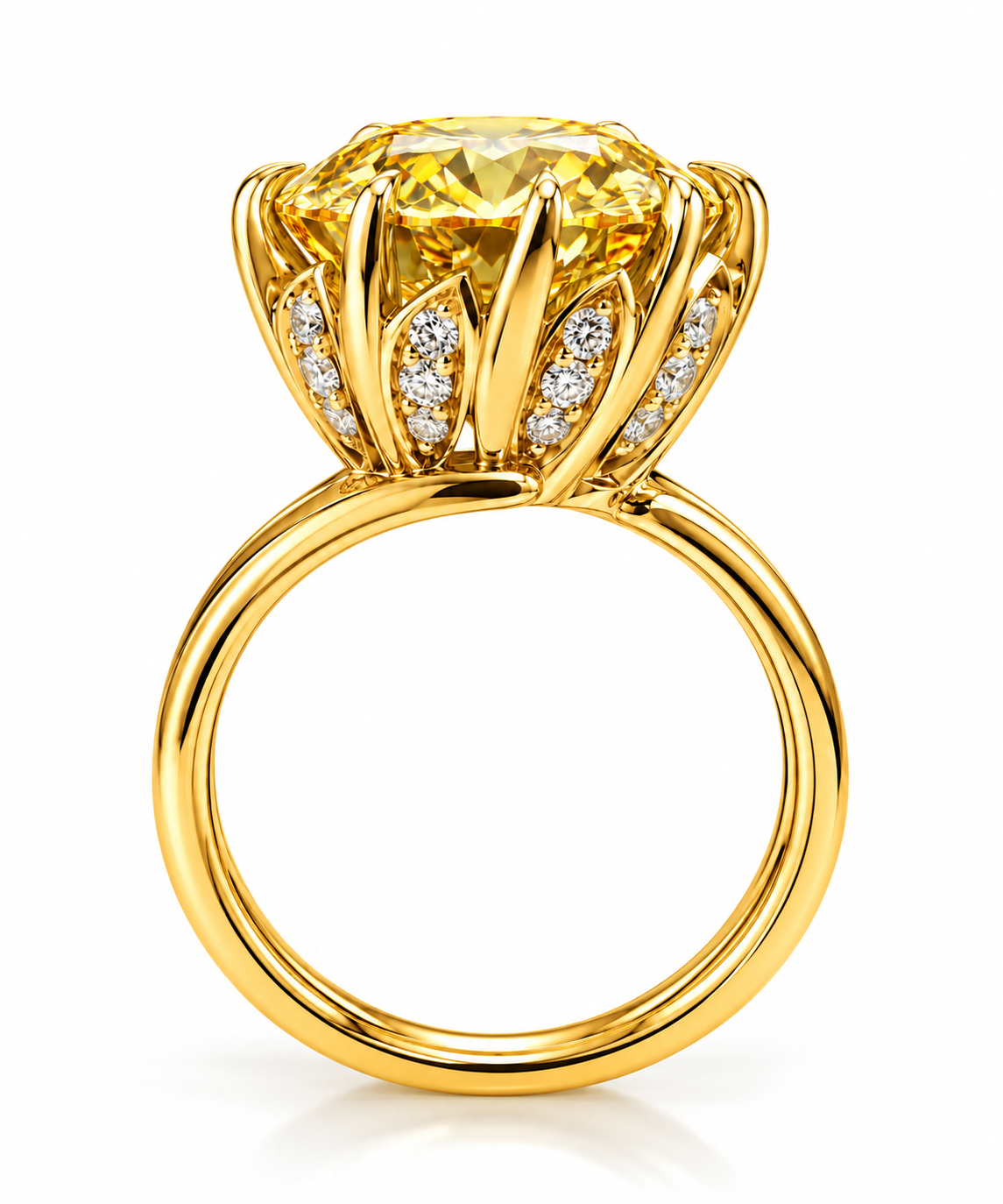 11 CT Round cut Yellow Moissanite Statement Ring 14K White Gold