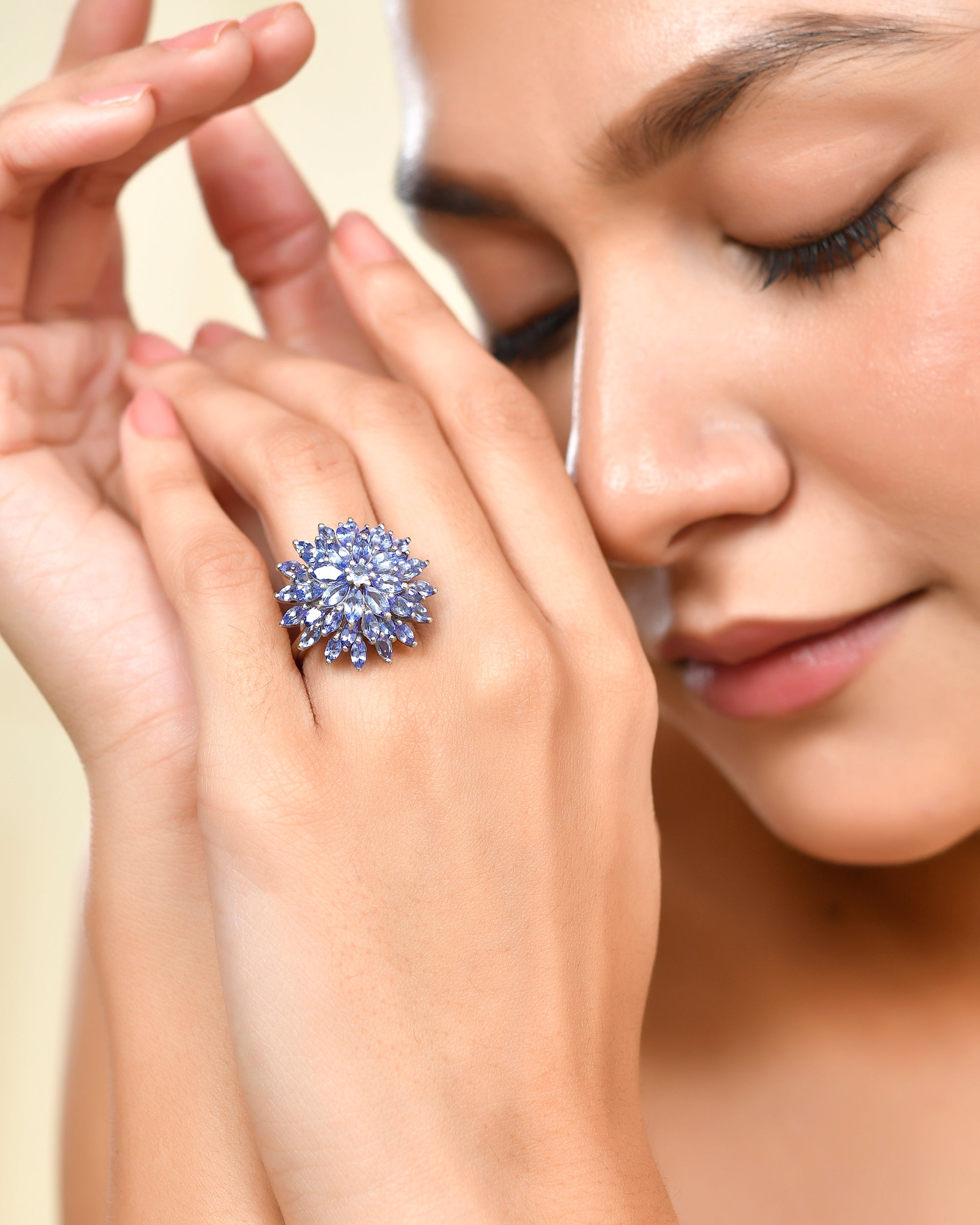 Marquise Tanzanite Floral Cluster Ring