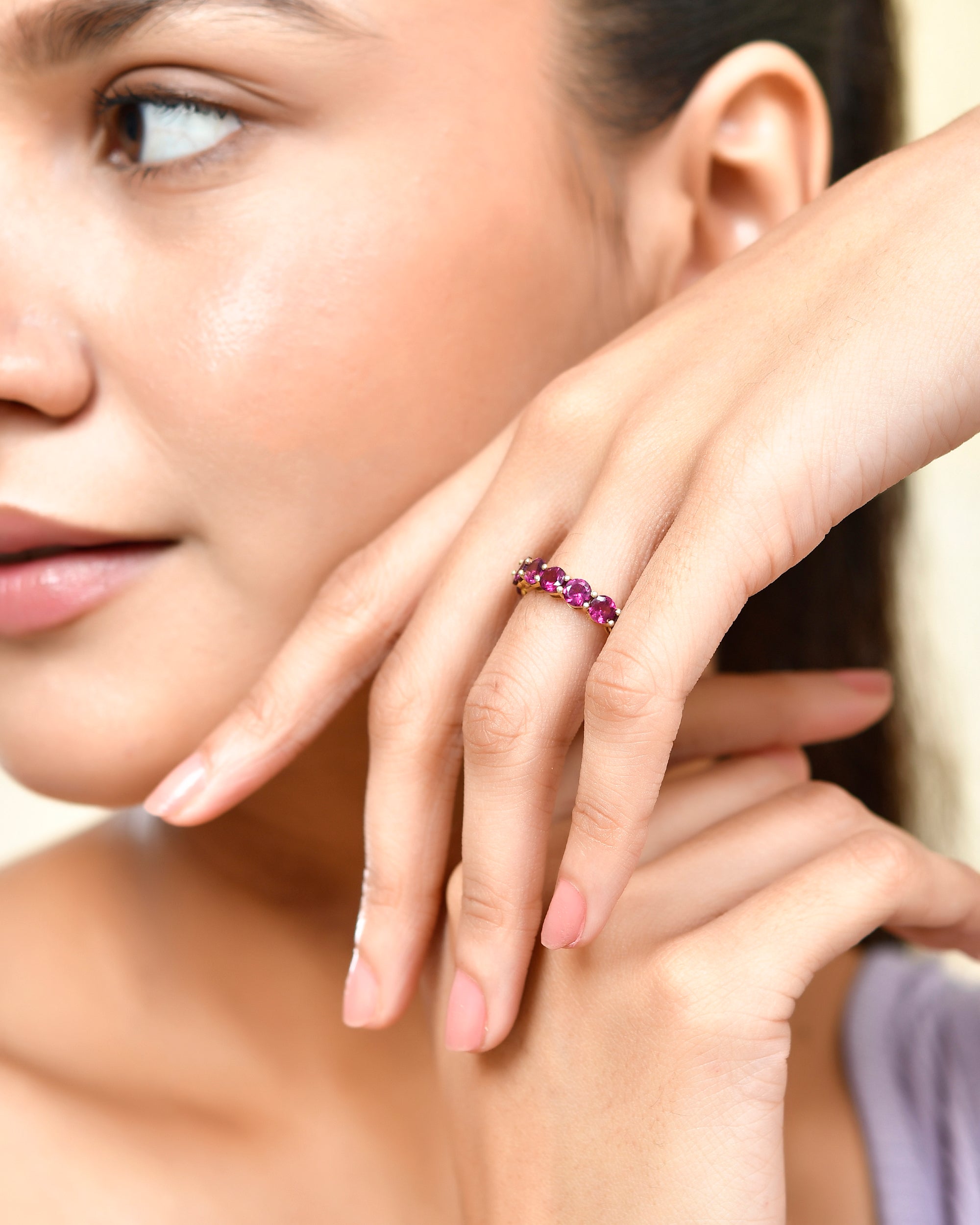 Prong Set Round Rhodolite Eternity Ring