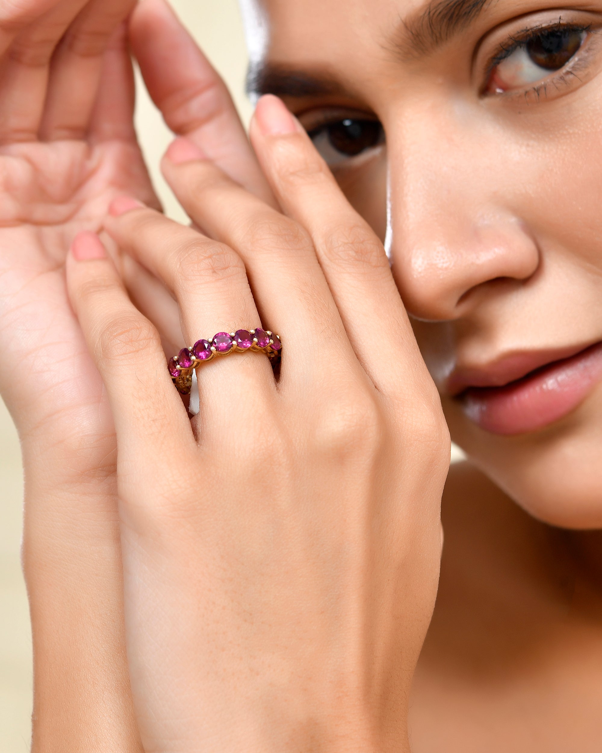 Prong Set Round Rhodolite Eternity Ring