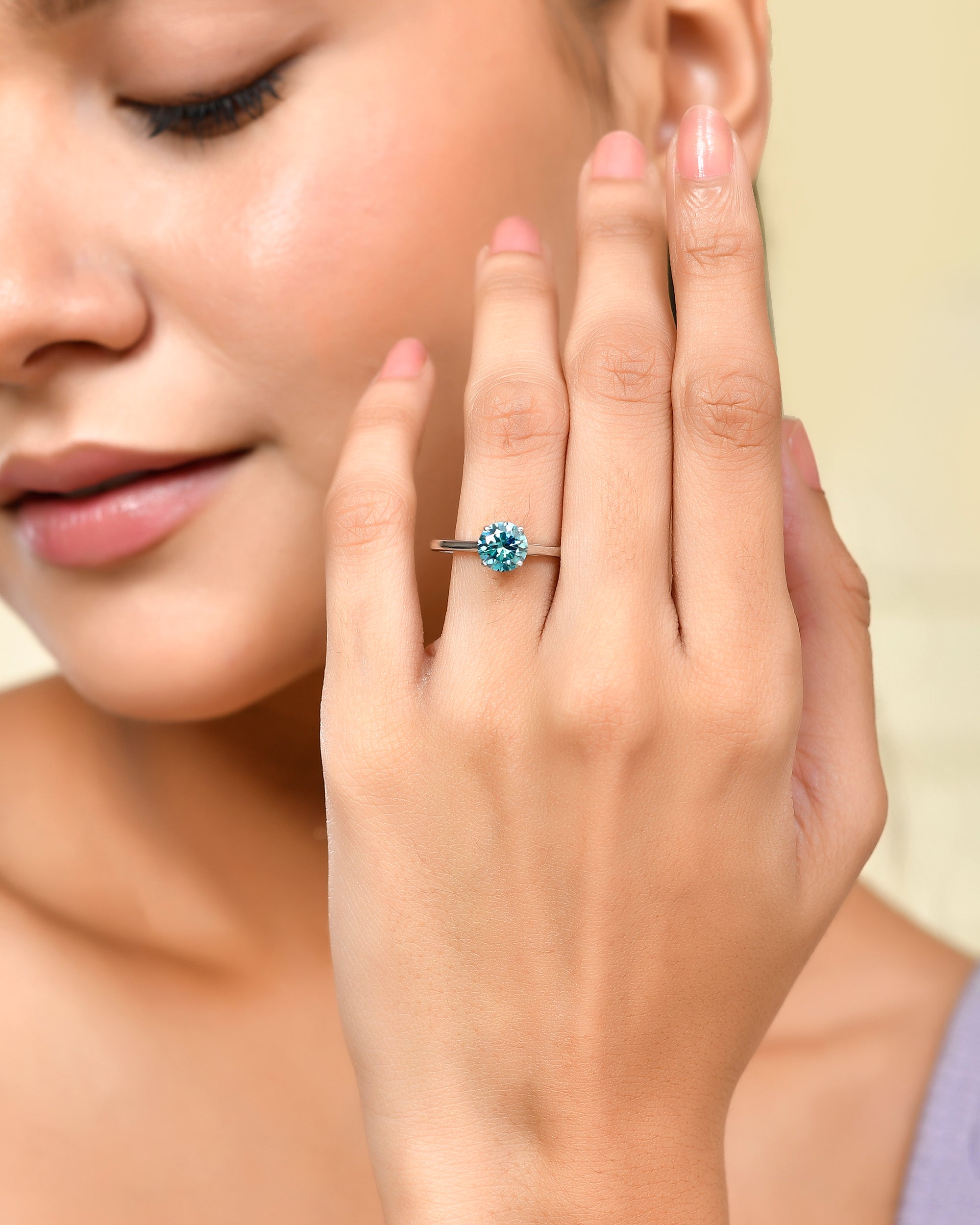 Prong-Set Alexandrite Coloured Moissanite Solitaire Ring
