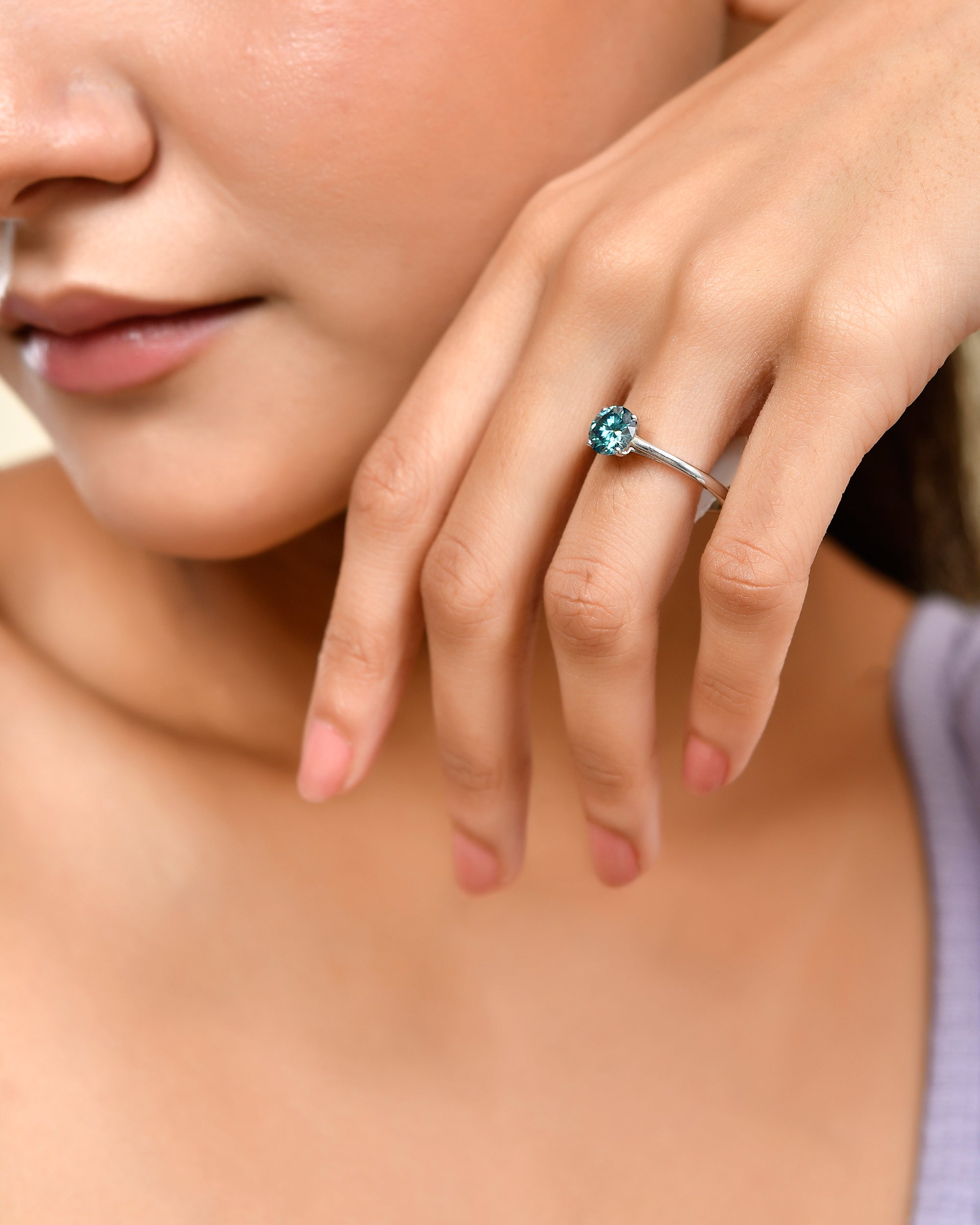 Prong-Set Alexandrite Coloured Moissanite Solitaire Ring