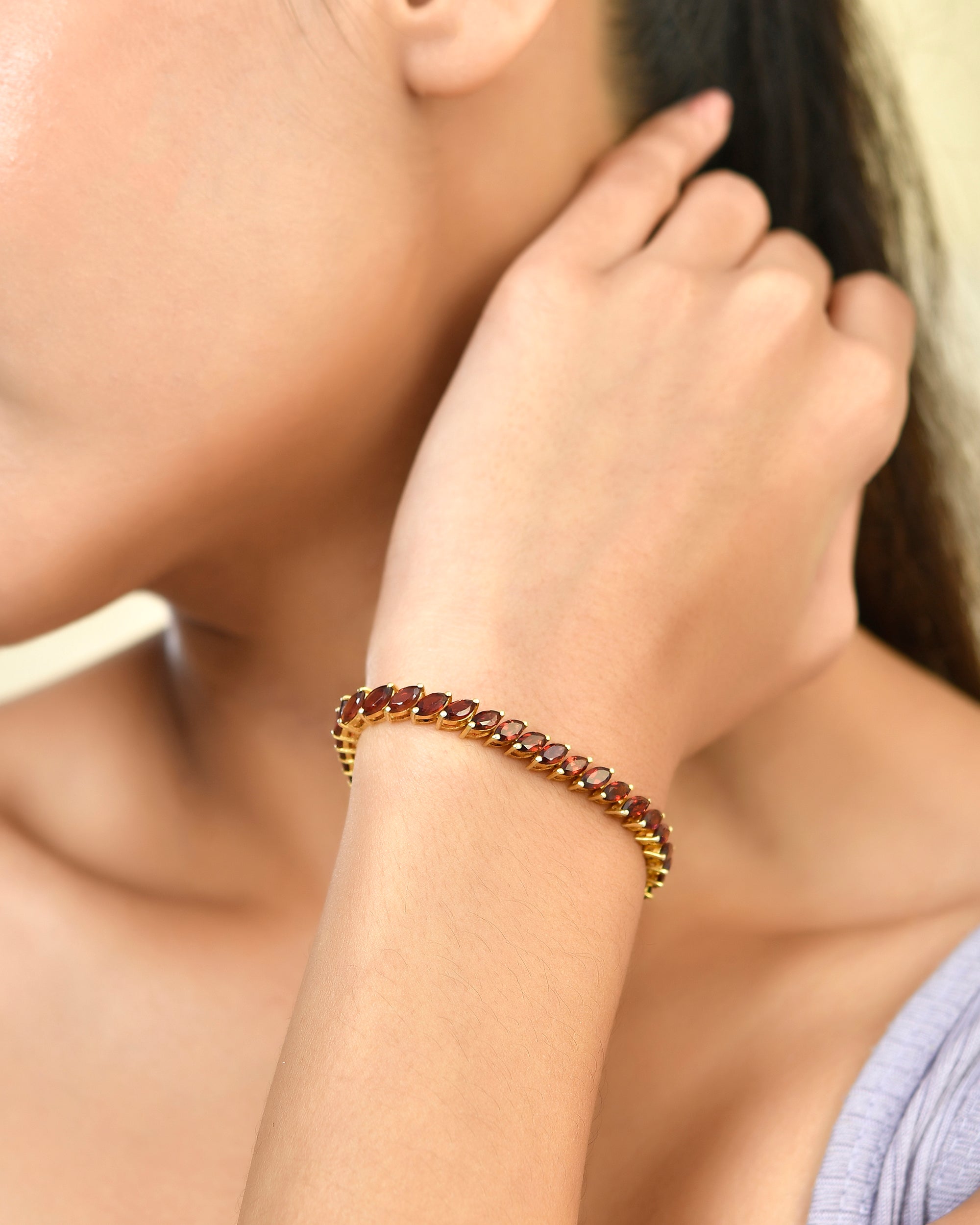 Marquise Garnet Tennis Linear Bracelet