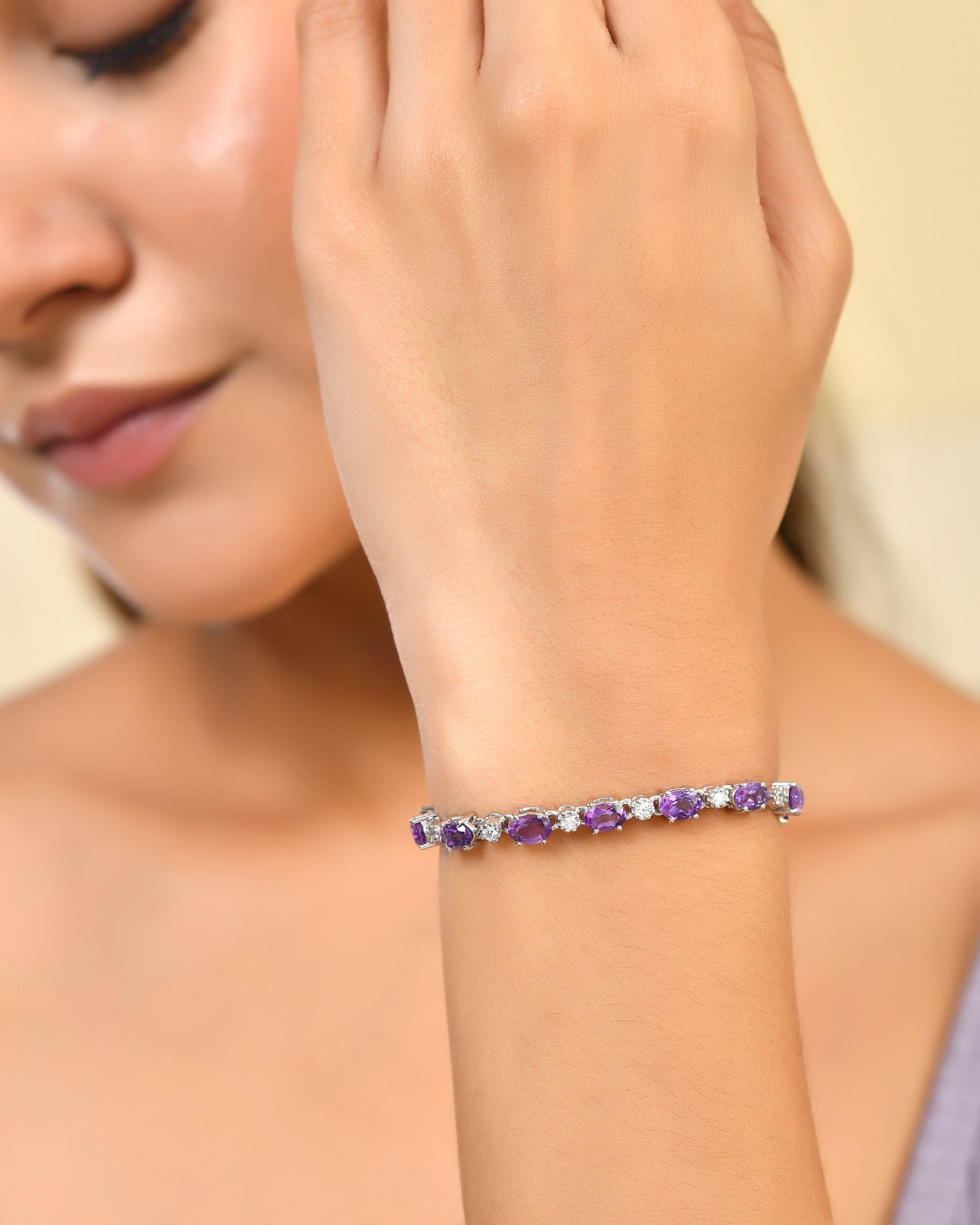 Classic Oval Amethyst Linear Tennis Bracelet