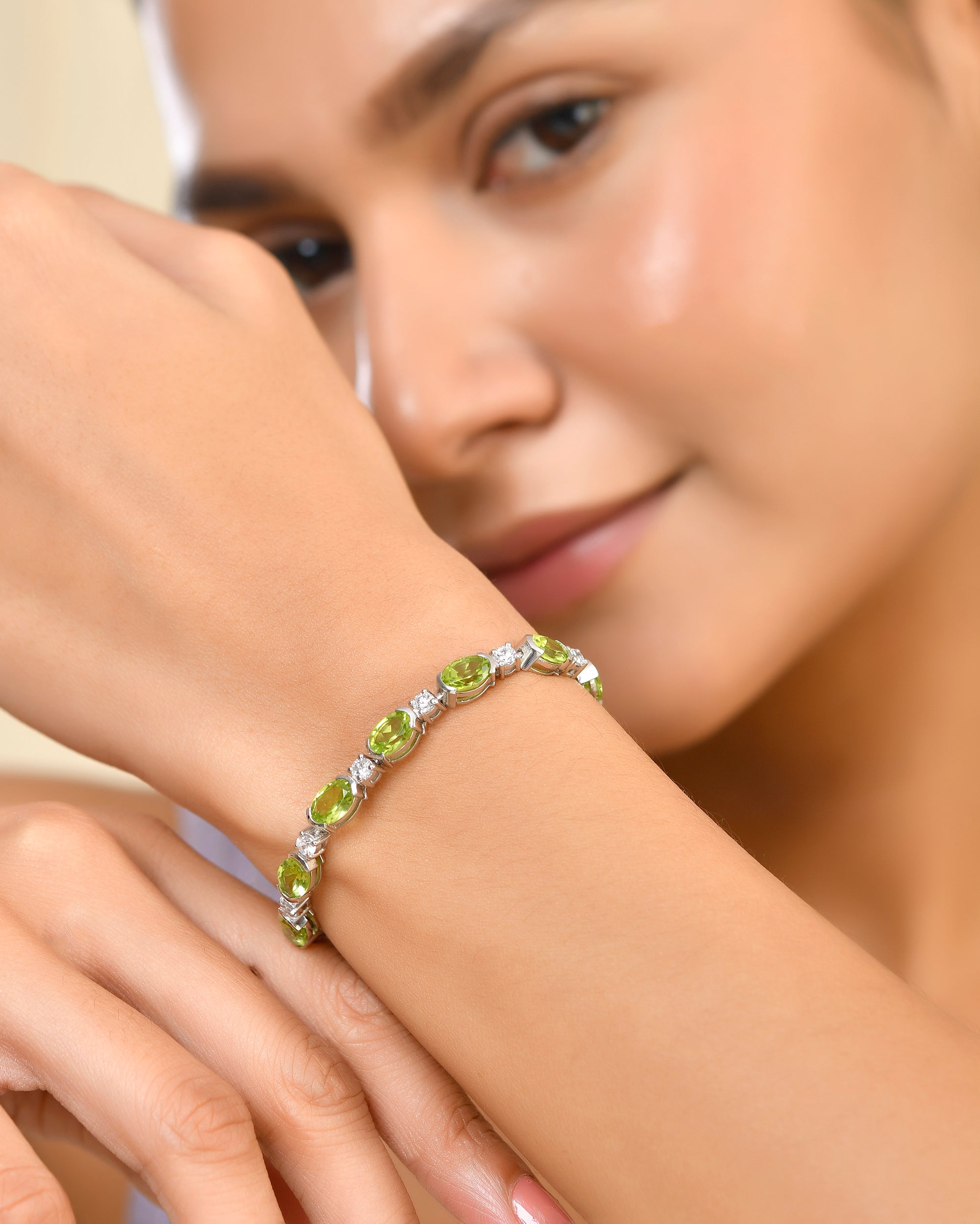 Classic Oval-Cut Peridot Bracelet with Moissanites