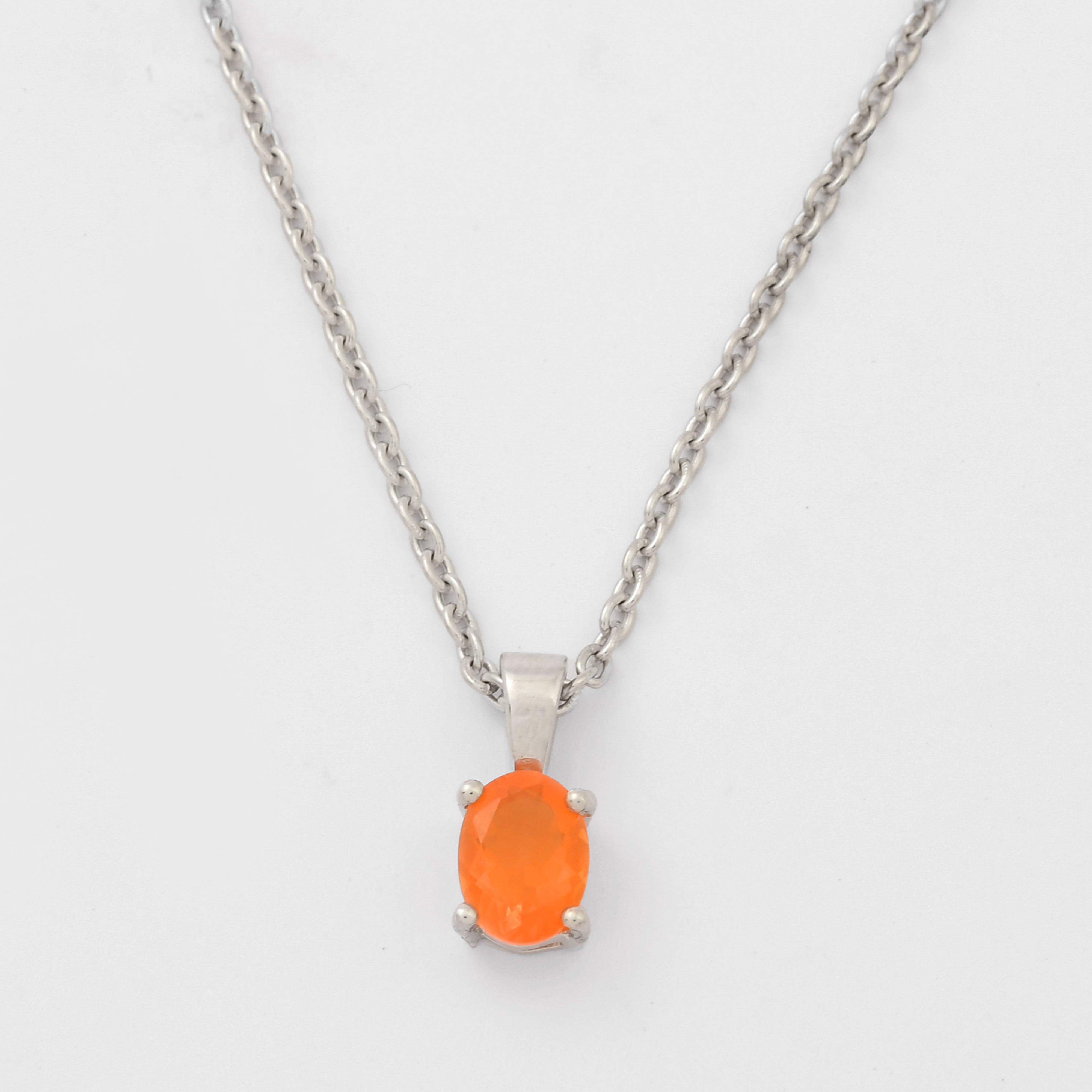 Fire Opal Solitaire Pendant Necklace