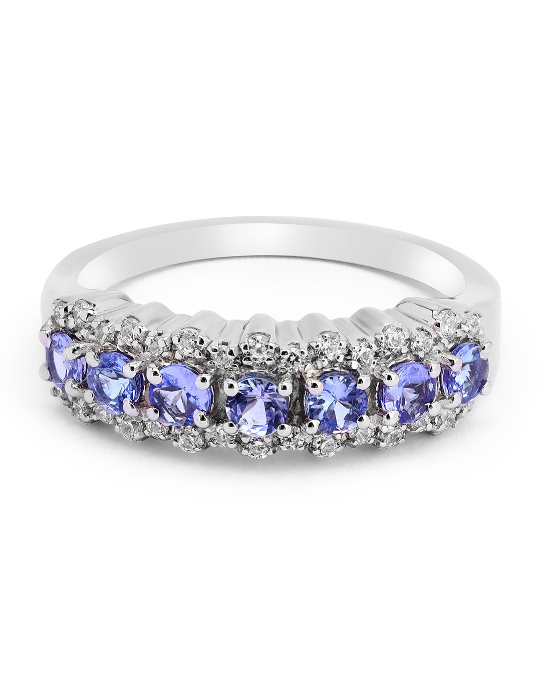 Elegant gemstone ring in sterling silver with intricate detailing.