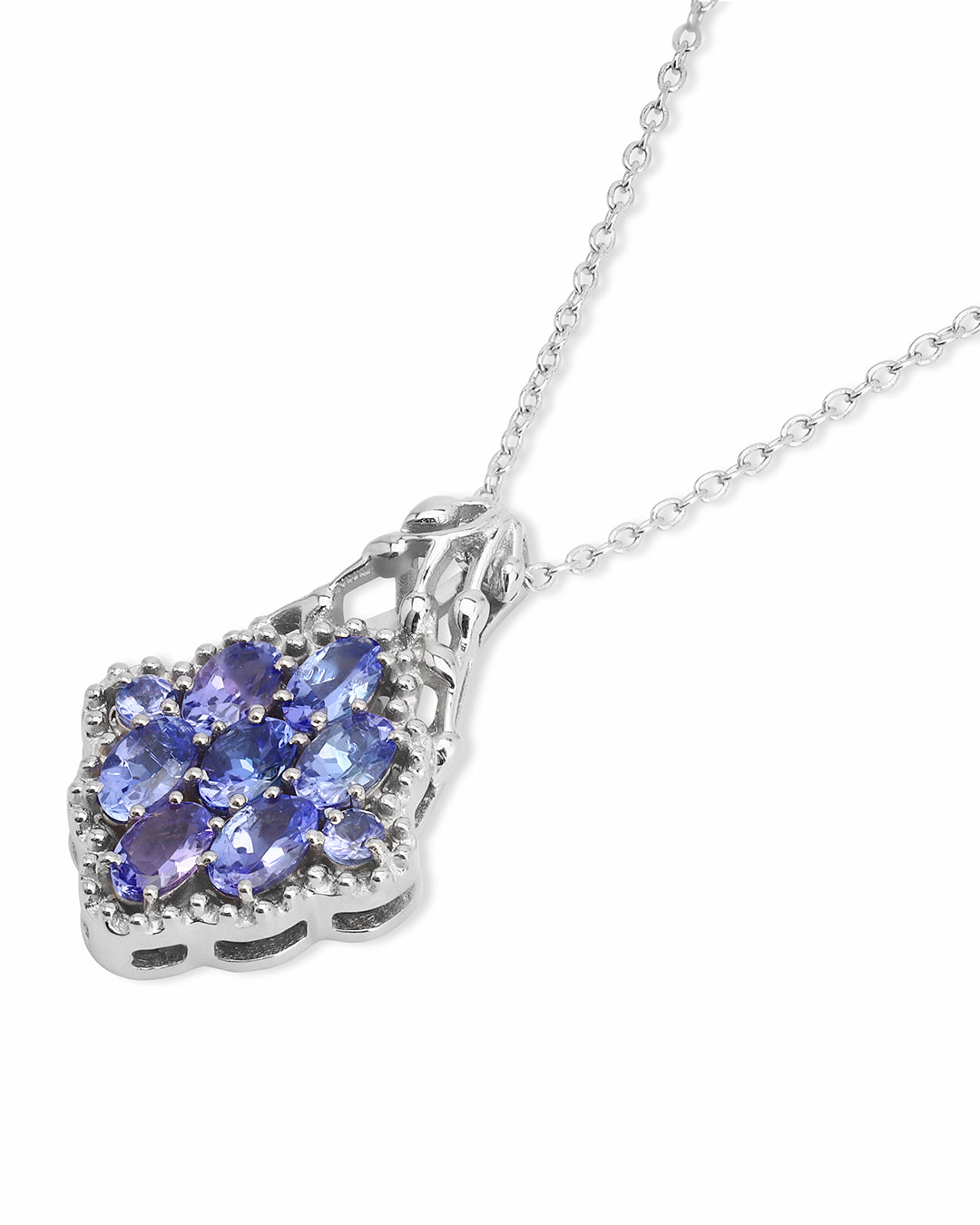 Unique pendant with a oval-cut gemstone in a prong setting.