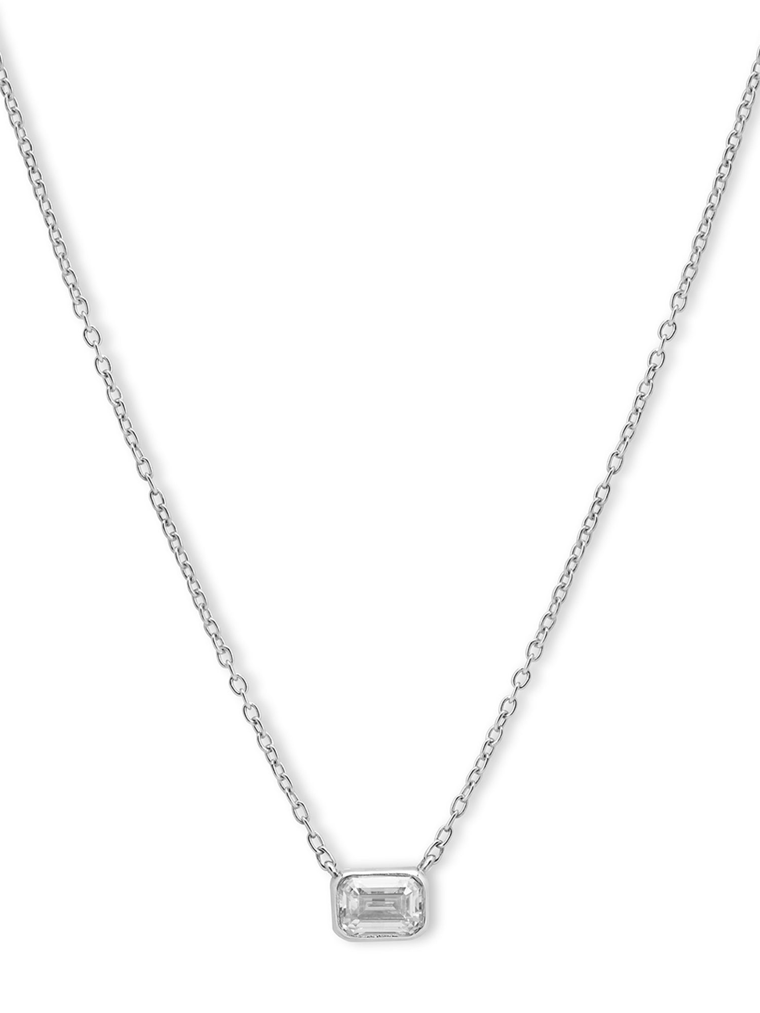 Timeless solitaire pendant with a emerald-cut gemstone in a prong setting.