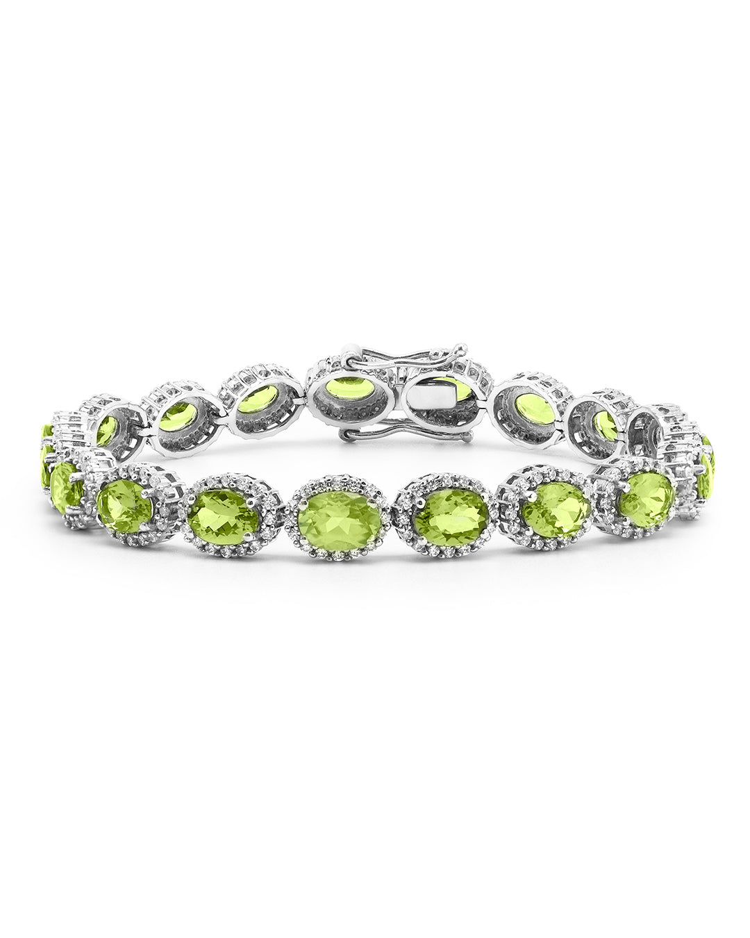 Elegant Halo link bracelet with oval-cut gemstones in fine metal.