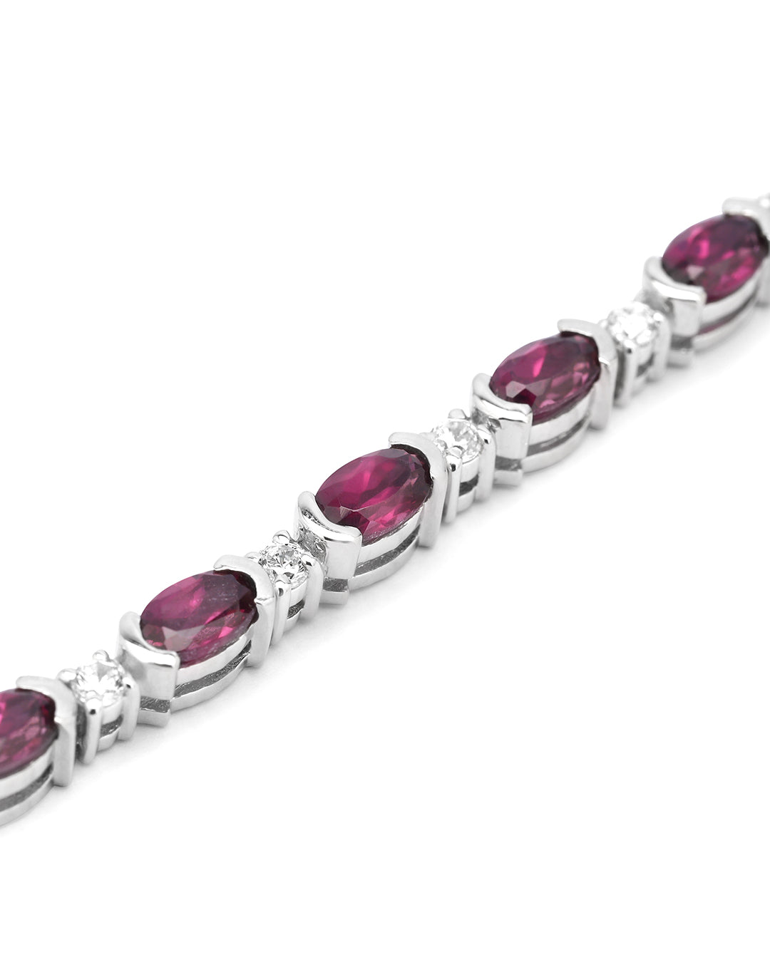 Elegant Rhodolite and Moissanite Tennis Bracelet Featuring Oval-Cut Stones