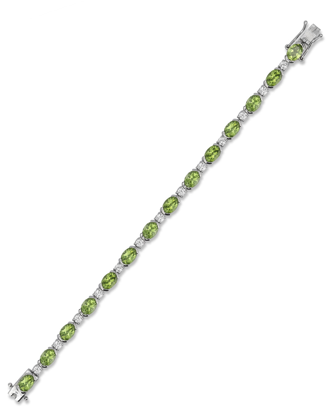 Elegant tennis bracelet with oval-cut gemstones in fine metal.