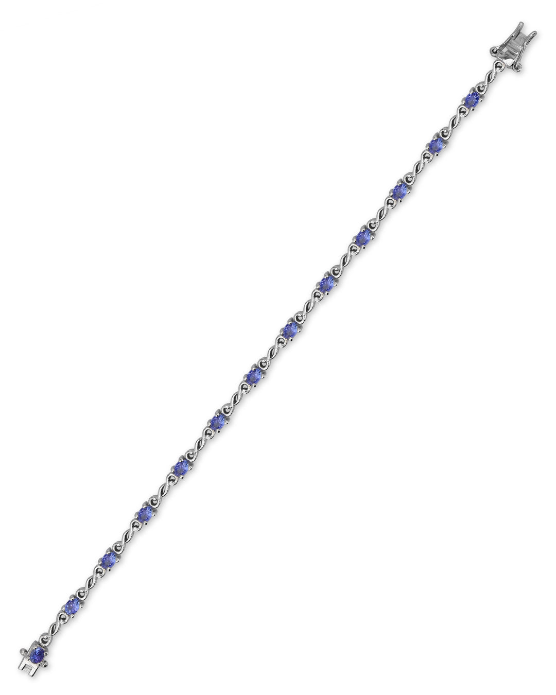 Elegant tennis bracelet with round-cut gemstones in fine metal.