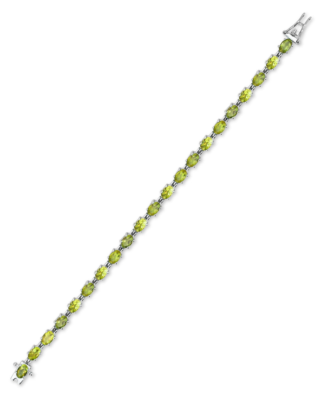 Elegant tennis bracelet with oval-cut gemstones in fine metal.