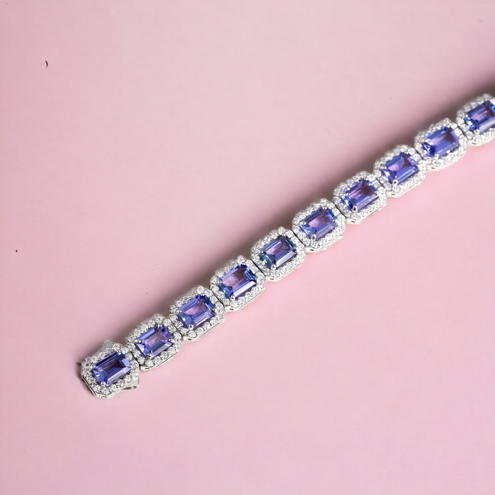 Emerald Cut Tanzanite Bracelet with Round Moissanite Accents