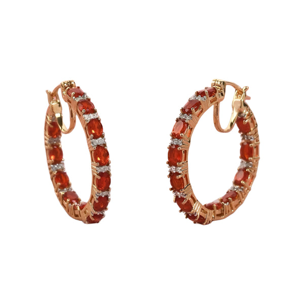 Prong-Set Fire Opal and Moissanite Inside Out Hoop Earrings
