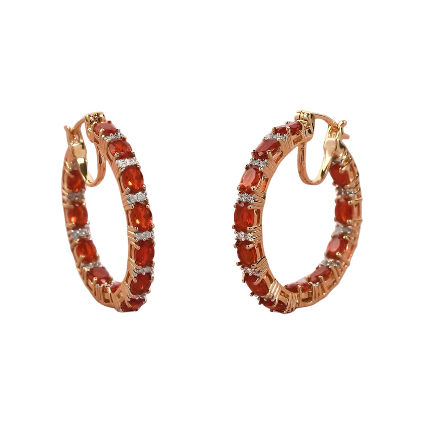 Prong-Set Fire Opal and Moissanite Inside Out Hoop Earrings