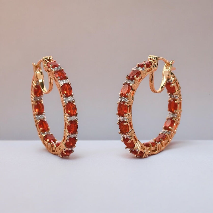 Prong-Set Fire Opal and Moissanite Inside Out Hoop Earrings