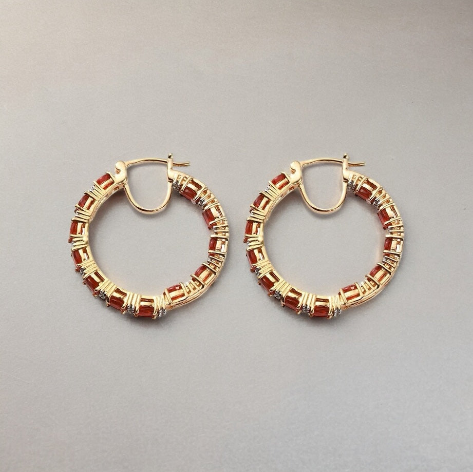 Prong-Set Fire Opal and Moissanite Inside Out Hoop Earrings
