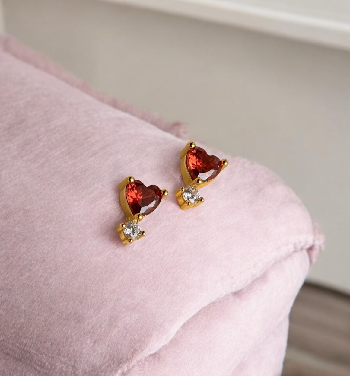 Stoned Heart Garnet Studs With Accent