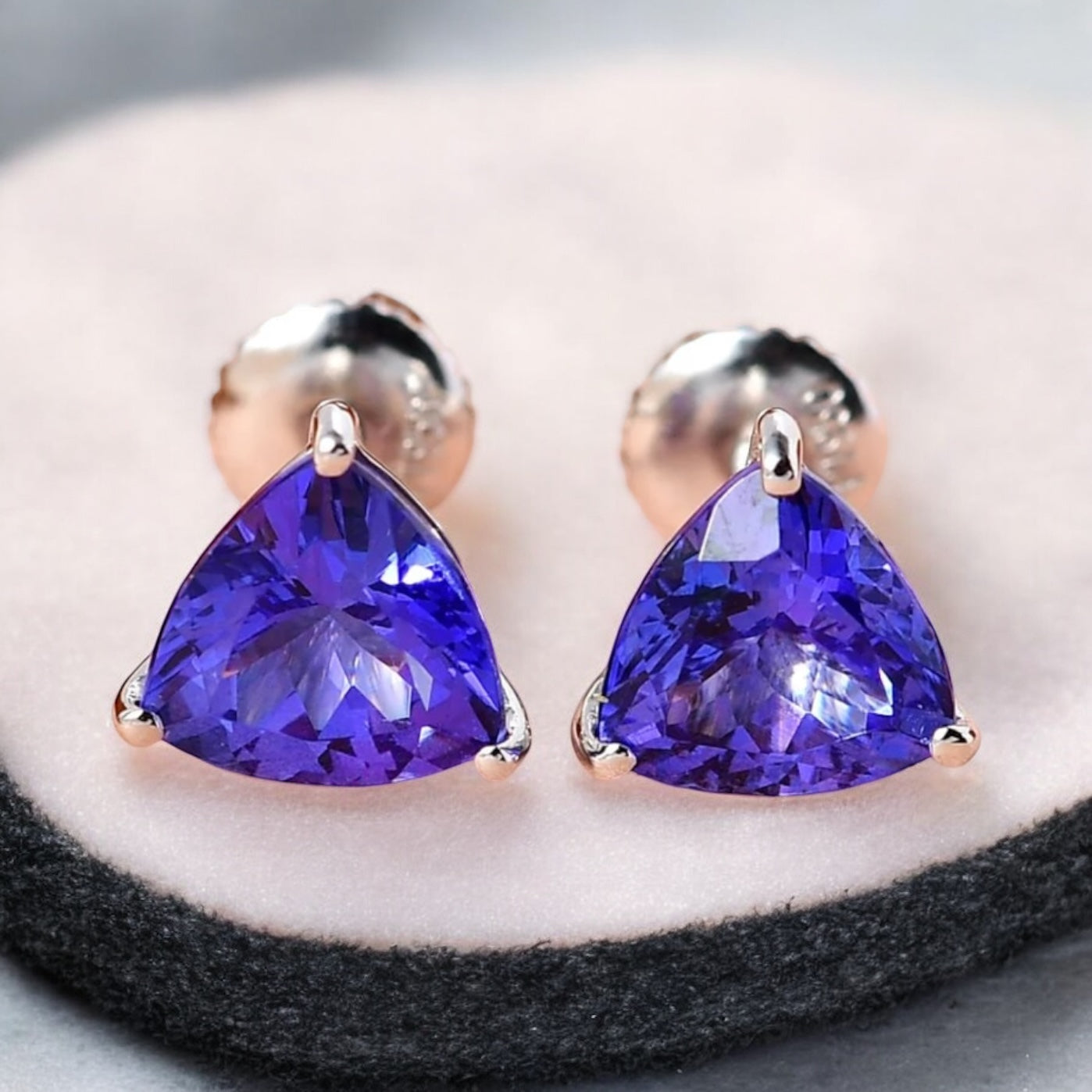 Martini-Set Trillion Shaped Tanzanite Stud Earrings