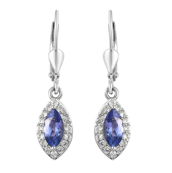 Marquise Tanzanite Lever Back Halo Dangle Earrings