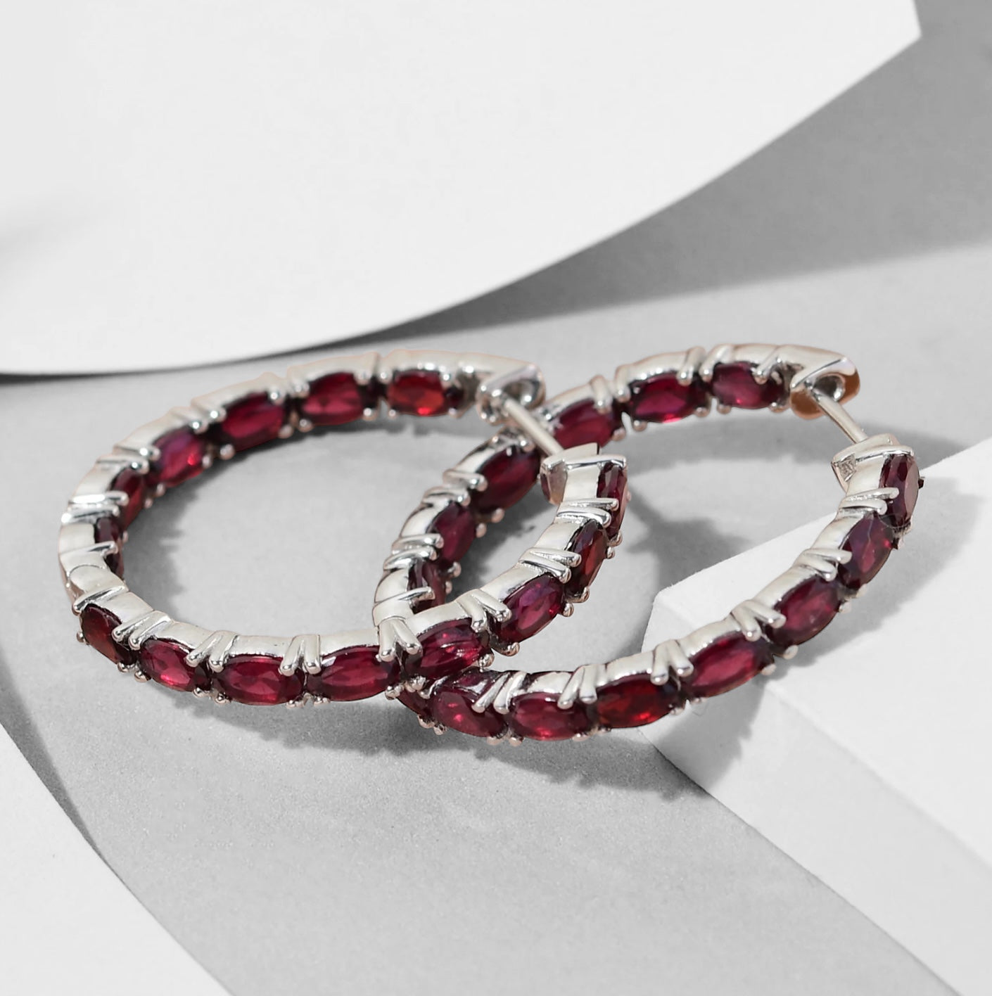Prong-Set Rhodolite Inside-Out Large Hoop Earrings (Copy)