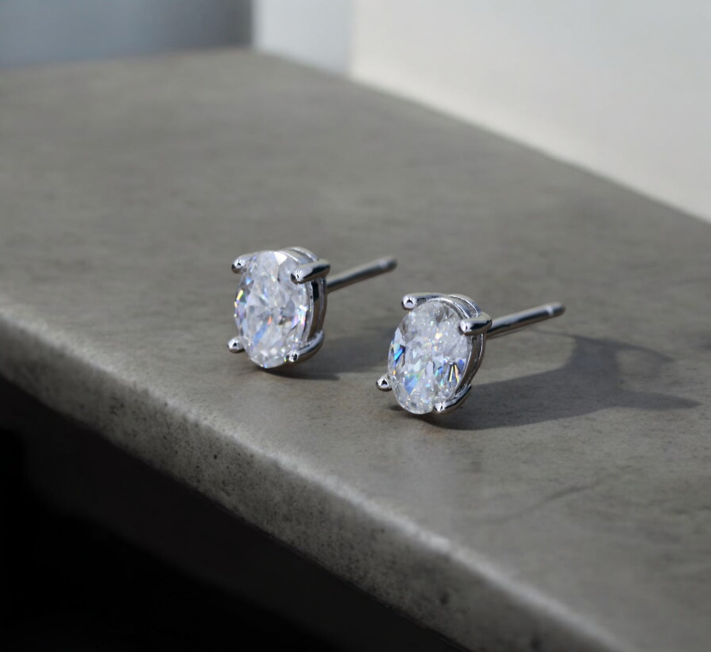 Classic Oval Shaped Moissanite Solitaire Stud Earrings