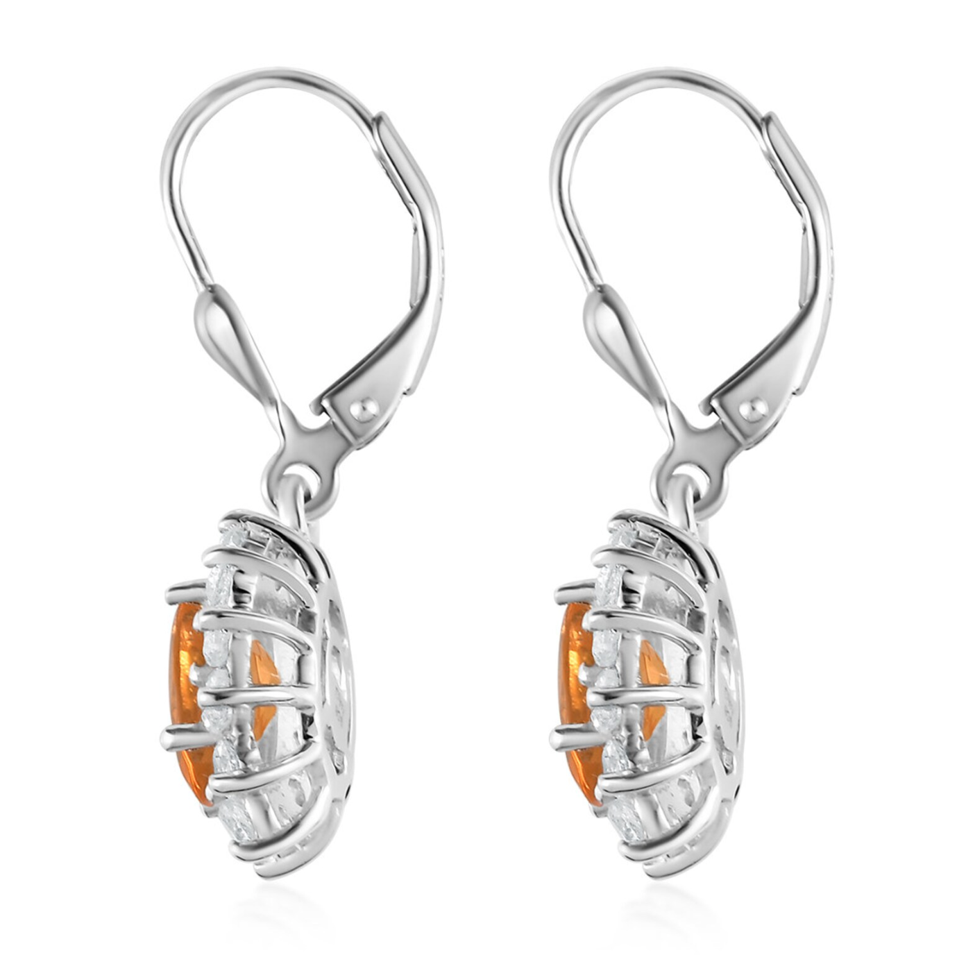 Oval Mexican Opal Lever Back Halo Dangle Earrings