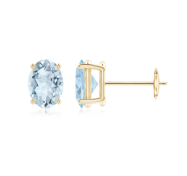 Prong-Set Oval Aquamarine Solitaire Stud Earrings